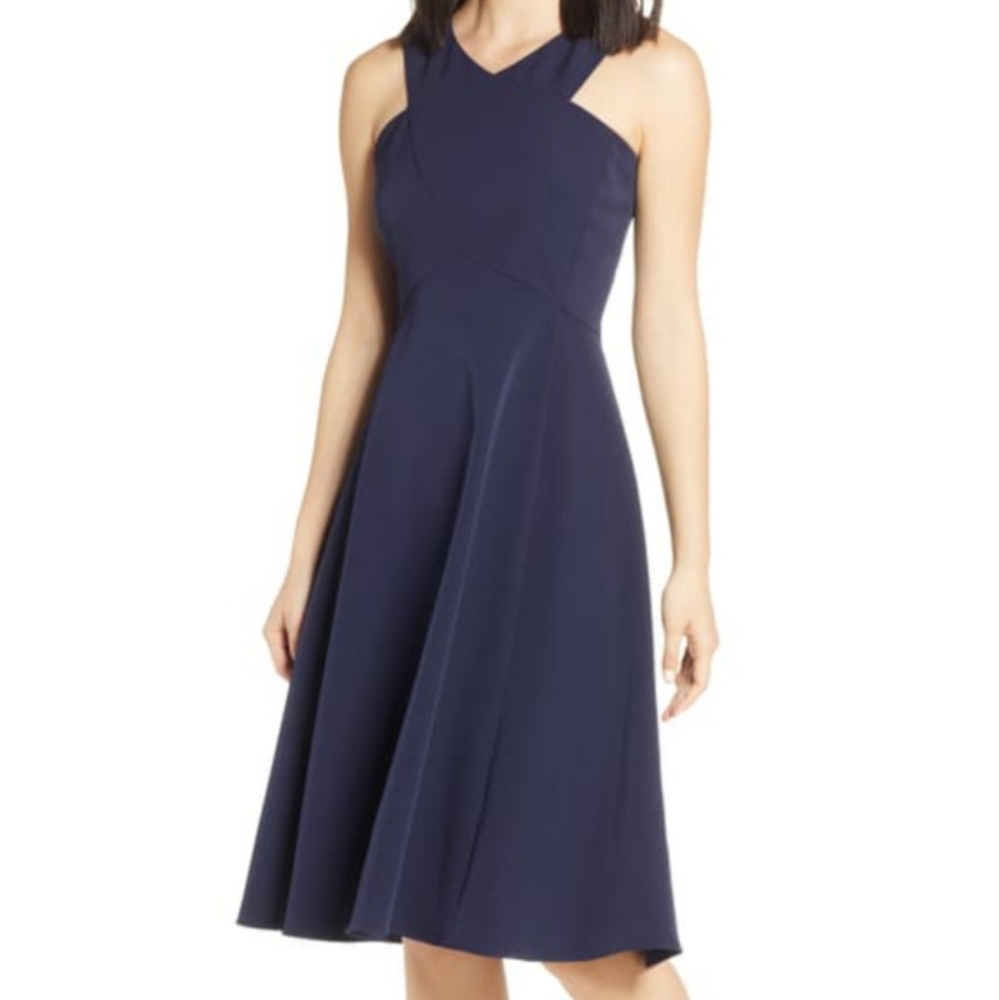 Eliza J Fit and Flare Navy Blue Dress Size…